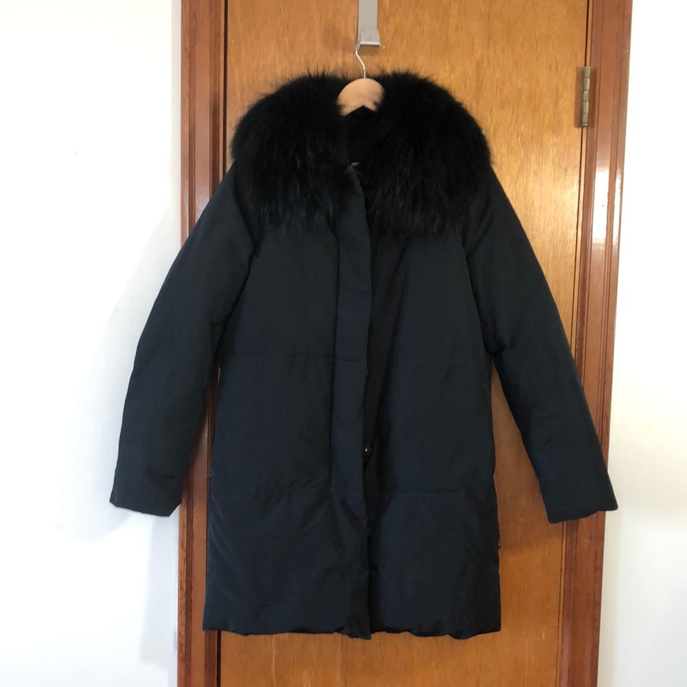 Moncler down jacket with detachable fur collar
